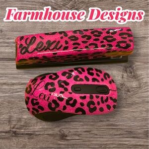 Pink Leopard Stapler and Mouse Set